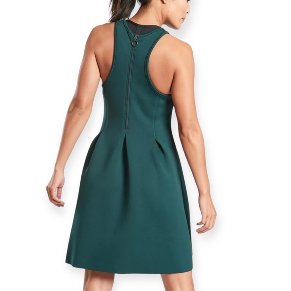 Athleta XS PETITE en route fit and flare scuba dress in dark teal blue green - Picture 3 of 11